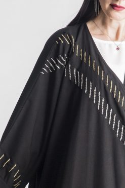 MOIAP60043 4 V-Neck Front Open Embroidery Abaya