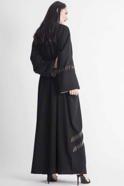 MOIAP60043 3 V-Neck Front Open Embroidery Abaya