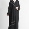 V-Neck Front Open Embroidery Abaya