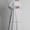 white Abaya with Beaded Embroidery