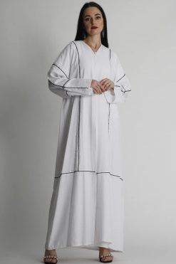 white Abaya with Beaded Embroidery