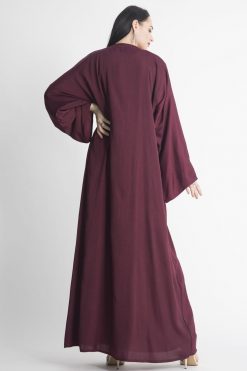 MOIAP60041 3 Maroon Embroidery Pocket Abaya
