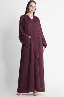 Maroon Embroidery Pocket Abaya