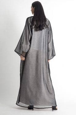 MOIAP60039 3 Black Pocket Organza Abaya