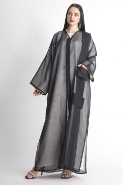Black Pocket Organza Abaya