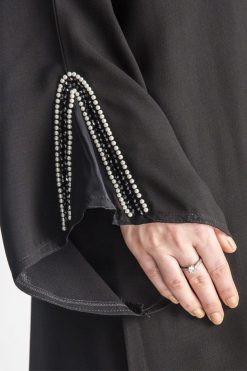 MOIAP60037 4 Black & White Pearl Embroidery Abaya