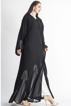 MOIAP60037 3 Black & White Pearl Embroidery Abaya