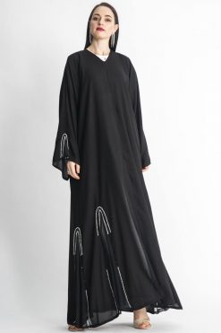 Black & White Pearl Embroidery Abaya