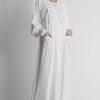 White Abaya with Black Rein Stone Embellishment