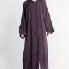 Piping Embroidery purple Abaya