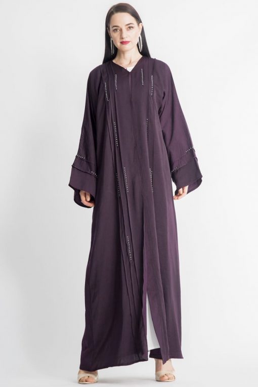 Piping Embroidery purple Abaya