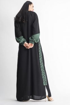 MOIAP60020 3 Green Panel Embroidery Abaya