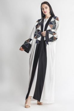 Geometrical Embroidery white Abaya