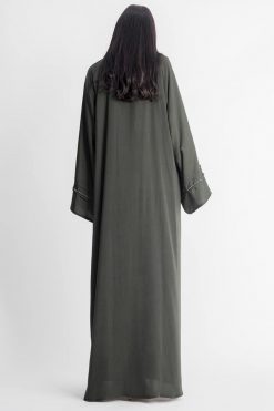 MOIAP60015 3 Piping Embroidery Abaya - Green