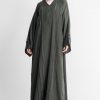 Piping Embroidery Abaya - Green