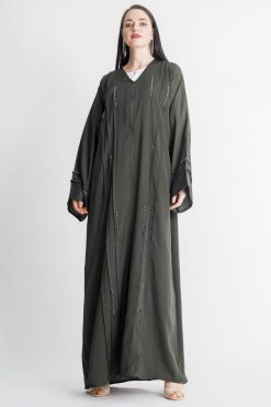 Piping Embroidery Abaya - Green