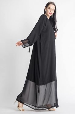 عباية بسيطة بشراشيب 6 MOIAP60010 3 Fringe Simple Abaya