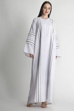 V-Neck White Abaya