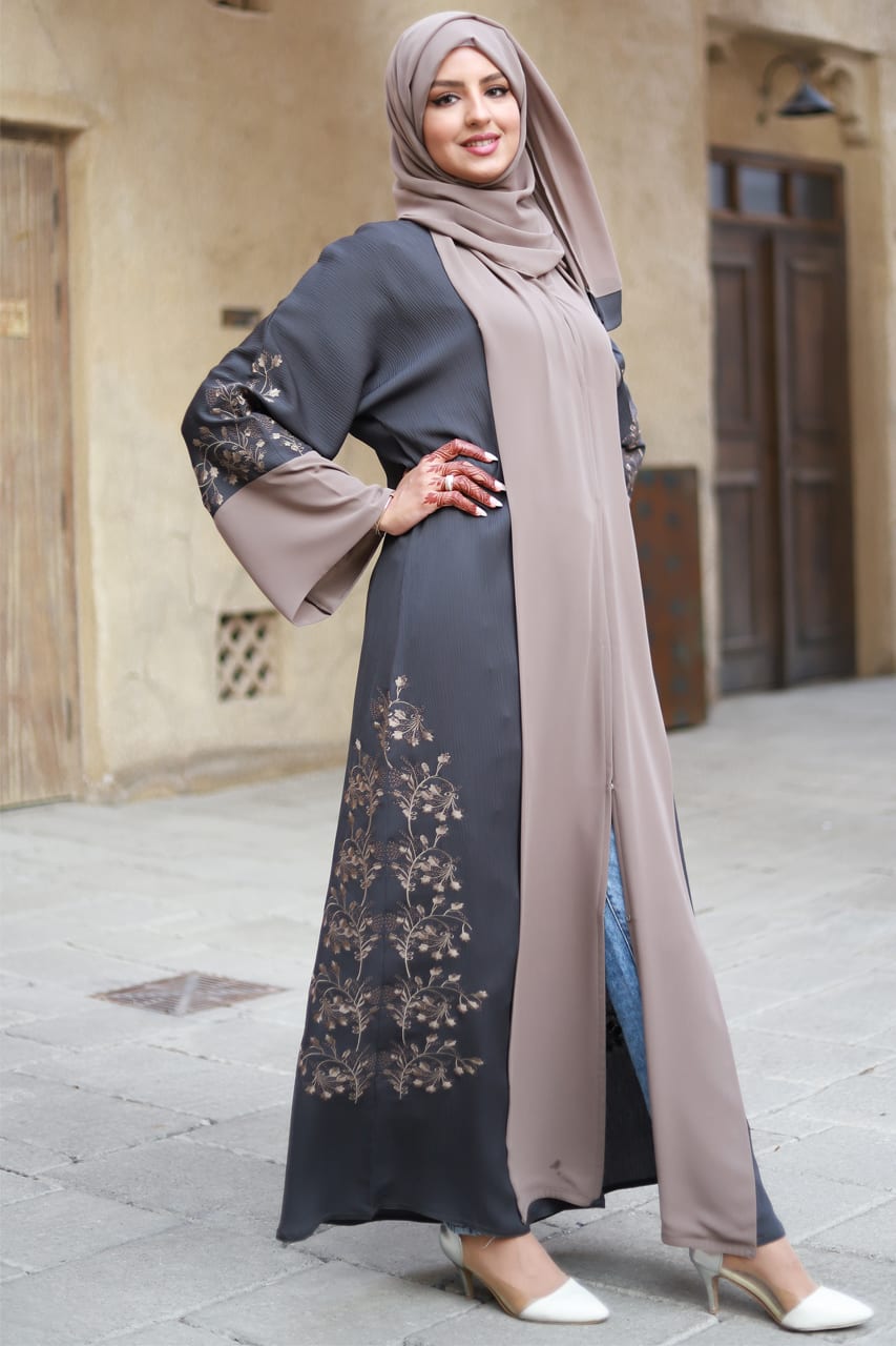 Abaya with Floral Embroidery - Heracloset Online