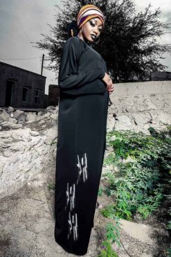 FBS 000044 4 Black Abaya with Gold Embroidery -Tal