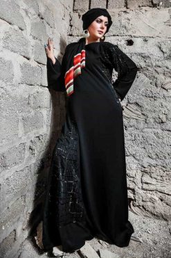 FBS 000043 3 Embroidered Open Abaya - Akan