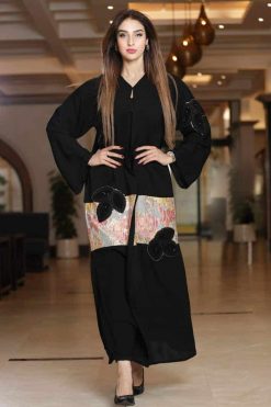 Peach Foral Leaf Abaya