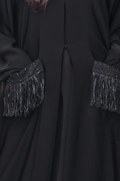 Black Abaya with pockets scaled 2 Abaya with Feathered Pocket