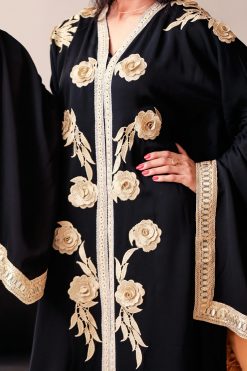 Abaya with golden flowers scaled 2 Wedding Abaya with Golden Flowers