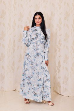 121A0203 scaled 2 Light Turquoise Blue Floral Satin Dress