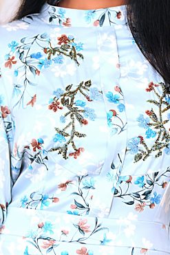 Blue floral embroidery scaled 2 Light Turquoise Blue Floral Satin Dress
