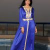 Dark Blue with Yellow Floral Satin Kaftan