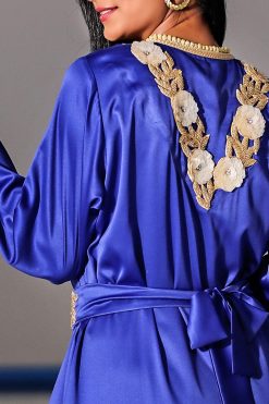 ROyal blue floral design back scaled 3 Dark Blue with Yellow Floral Satin Kaftan