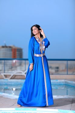 18 scaled 2 Dark Blue with Yellow Floral Satin Kaftan