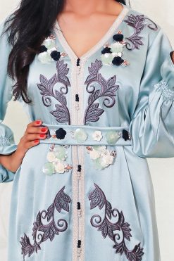Green kaftan patch work scaled 3 Thick satin silk Kaftan - green