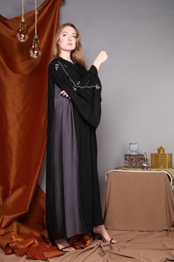 Black Abaya With Hand Embroidered Sleeves